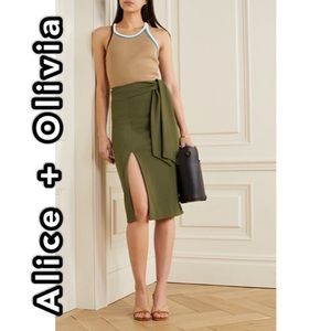 NWT Alice + Olivia Riva Tie Detail Midi Skirt